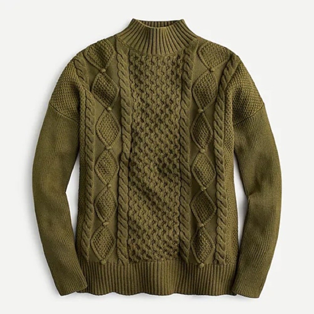 J Crew 100% Cotton Mockneck Cable Knit Sweater M